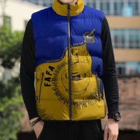 Kosrae Fafa Culinary Heritage Sleeveless Puffer Jacket Kosraean Gold Taro Tradition Illustration With Coconut Leaves TS04 - Polynesian Pride