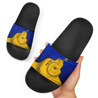 Kosrae Fafa Culinary Heritage Slide Sandals Kosraean Gold Taro Tradition Illustration With Coconut Leaves TS04 - Polynesian Pride