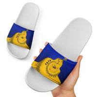 Kosrae Fafa Culinary Heritage Slide Sandals Kosraean Gold Taro Tradition Illustration With Coconut Leaves TS04 - Polynesian Pride
