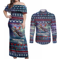 Tonga Christmas Couples Matching Off Shoulder Maxi Dress and Long Sleeve Button Shirt with Singing Whale Ocean Scene National Coat of Arms TS04 Multicolor - Polynesian Pride