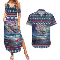 Tonga Christmas Couples Matching Summer Maxi Dress and Hawaiian Shirt with Singing Whale Ocean Scene National Coat of Arms TS04 Multicolor - Polynesian Pride