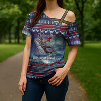 Tonga Christmas Cross Shoulder Shirt with Singing Whale Ocean Scene National Coat of Arms - Polynesian Pride