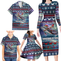 Tonga Christmas Family Matching Long Sleeve Bodycon Dress and Hawaiian Shirt with Singing Whale Ocean Scene National Coat of Arms TS04 - Polynesian Pride