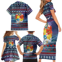Tonga Christmas Family Matching Short Sleeve Bodycon Dress and Hawaiian Shirt with Singing Whale Ocean Scene National Coat of Arms TS04 - Polynesian Pride