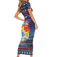 Tonga Christmas Family Matching Short Sleeve Bodycon Dress and Hawaiian Shirt with Singing Whale Ocean Scene National Coat of Arms TS04 - Polynesian Pride