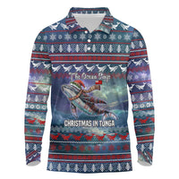 Tonga Christmas Long Sleeve Polo Shirt with Singing Whale Ocean Scene National Coat of Arms TS04 Multicolor - Polynesian Pride