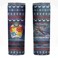 Tonga Christmas Skinny Tumbler with Singing Whale Ocean Scene National Coat of Arms TS04 Multicolor - Polynesian Pride