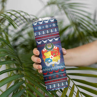 Tonga Christmas Skinny Tumbler with Singing Whale Ocean Scene National Coat of Arms TS04 - Polynesian Pride
