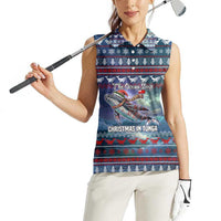 Tonga Christmas Women Sleeveless Polo Shirt with Singing Whale Ocean Scene National Coat of Arms TS04 - Polynesian Pride
