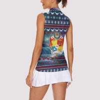 Tonga Christmas Women Sleeveless Polo Shirt with Singing Whale Ocean Scene National Coat of Arms TS04 - Polynesian Pride