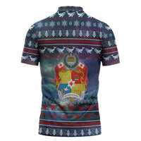 Tonga Christmas Zipper Polo Shirt with Singing Whale Ocean Scene National Coat of Arms TS04 - Polynesian Pride