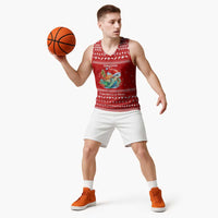 Tonga Christmas Basketball Jersey with Sea Turtle Coral Reef Design Snowflake Pattern and National Emblem - Polynesian Pride