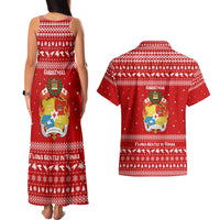 Tonga Christmas Couples Matching Tank Maxi Dress and Hawaiian Shirt with Sea Turtle Coral Reef Design Snowflake Pattern and National Emblem TS04 - Polynesian Pride