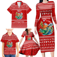 Tonga Christmas Family Matching Long Sleeve Bodycon Dress and Hawaiian Shirt with Sea Turtle Coral Reef Design Snowflake Pattern and National Emblem TS04 - Polynesian Pride