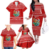 Tonga Christmas Family Matching Off The Shoulder Long Sleeve Dress and Hawaiian Shirt with Sea Turtle Coral Reef Design Snowflake Pattern and National Emblem TS04 - Polynesian Pride