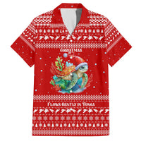 Tonga Christmas Family Matching Off The Shoulder Long Sleeve Dress and Hawaiian Shirt with Sea Turtle Coral Reef Design Snowflake Pattern and National Emblem TS04 Dad's Shirt - Short Sleeve Red White - Polynesian Pride