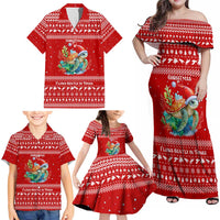 Tonga Christmas Family Matching Off Shoulder Maxi Dress and Hawaiian Shirt with Sea Turtle Coral Reef Design Snowflake Pattern and National Emblem TS04 - Polynesian Pride