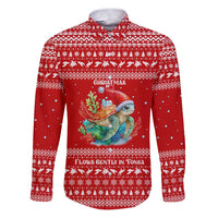 Tonga Christmas Family Matching Puletasi and Hawaiian Shirt with Sea Turtle Coral Reef Design Snowflake Pattern and National Emblem TS04 Dad's Shirt - Long Sleeve Red White - Polynesian Pride
