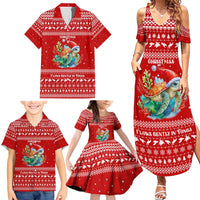 Tonga Christmas Family Matching Summer Maxi Dress and Hawaiian Shirt with Sea Turtle Coral Reef Design Snowflake Pattern and National Emblem TS04 - Polynesian Pride