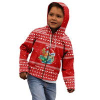 Tonga Christmas Kid Hoodie with Sea Turtle Coral Reef Design Snowflake Pattern and National Emblem - Polynesian Pride