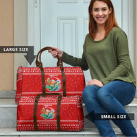 Tonga Christmas Travel Bag with Sea Turtle Coral Reef Design Snowflake Pattern and National Emblem - Polynesian Pride