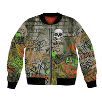 Yeah Nah Graffiti Skull New Zealand Slang Bomber Jacket Kiwi Grunge Brick Wall and Bold Urban Street Art TS04 Unisex Multicolor - Polynesian Pride