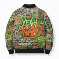 Yeah Nah Graffiti Skull New Zealand Slang Bomber Puffer Jacket Kiwi Grunge Brick Wall and Bold Urban Street Art TS04 - Polynesian Pride