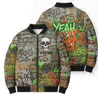 Yeah Nah Graffiti Skull New Zealand Slang Bomber Puffer Jacket Kiwi Grunge Brick Wall and Bold Urban Street Art TS04 - Polynesian Pride