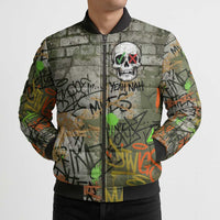 Yeah Nah Graffiti Skull New Zealand Slang Bomber Puffer Jacket Kiwi Grunge Brick Wall and Bold Urban Street Art TS04 - Polynesian Pride