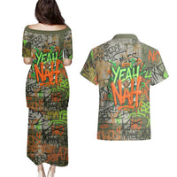 Yeah Nah Graffiti Skull New Zealand Slang Couples Matching Puletasi and Hawaiian Shirt Kiwi Grunge Brick Wall and Bold Urban Street Art TS04 - Polynesian Pride