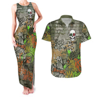 Yeah Nah Graffiti Skull New Zealand Slang Couples Matching Tank Maxi Dress and Hawaiian Shirt Kiwi Grunge Brick Wall and Bold Urban Street Art TS04 Multicolor - Polynesian Pride