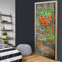 Yeah Nah Graffiti Skull New Zealand Slang Door Cover Kiwi Grunge Brick Wall and Bold Urban Street Art TS04 - Polynesian Pride
