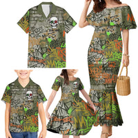 Yeah Nah Graffiti Skull New Zealand Slang Family Matching Mermaid Dress and Hawaiian Shirt Kiwi Grunge Brick Wall and Bold Urban Street Art TS04 - Polynesian Pride