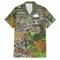 Yeah Nah Graffiti Skull New Zealand Slang Family Matching Off The Shoulder Long Sleeve Dress and Hawaiian Shirt Kiwi Grunge Brick Wall and Bold Urban Street Art TS04 Dad's Shirt - Short Sleeve Multicolor - Polynesian Pride