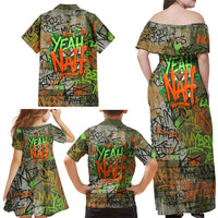 Yeah Nah Graffiti Skull New Zealand Slang Family Matching Off Shoulder Maxi Dress and Hawaiian Shirt Kiwi Grunge Brick Wall and Bold Urban Street Art TS04 - Polynesian Pride