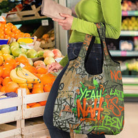 Yeah Nah Graffiti Skull New Zealand Slang Grocery Bag Kiwi Grunge Brick Wall and Bold Urban Street Art TS04 - Polynesian Pride