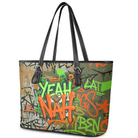 Yeah Nah Graffiti Skull New Zealand Slang Leather Tote Bag Kiwi Grunge Brick Wall and Bold Urban Street Art TS04 - Polynesian Pride