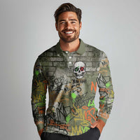 Yeah Nah Graffiti Skull New Zealand Slang Long Sleeve Polo Shirt Kiwi Grunge Brick Wall and Bold Urban Street Art TS04 - Polynesian Pride