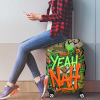 Yeah Nah Graffiti Skull New Zealand Slang Luggage Cover Kiwi Grunge Brick Wall and Bold Urban Street Art