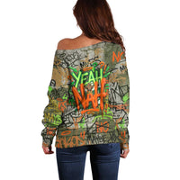 Yeah Nah Graffiti Skull New Zealand Slang Off Shoulder Sweater Kiwi Grunge Brick Wall and Bold Urban Street Art TS04 - Polynesian Pride