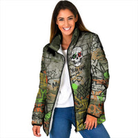 Yeah Nah Graffiti Skull New Zealand Slang Padded Jacket Kiwi Grunge Brick Wall and Bold Urban Street Art TS04 Women Multicolor - Polynesian Pride