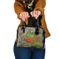 Yeah Nah Graffiti Skull New Zealand Slang Shoulder Handbag Kiwi Grunge Brick Wall and Bold Urban Street Art