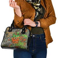 Yeah Nah Graffiti Skull New Zealand Slang Shoulder Handbag Kiwi Grunge Brick Wall and Bold Urban Street Art