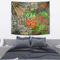 Yeah Nah Graffiti Skull New Zealand Slang Tapestry Kiwi Grunge Brick Wall and Bold Urban Street Art