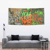 Yeah Nah Graffiti Skull New Zealand Slang Tapestry Kiwi Grunge Brick Wall and Bold Urban Street Art