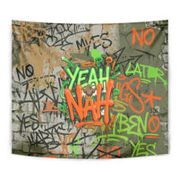 Yeah Nah Graffiti Skull New Zealand Slang Tapestry Kiwi Grunge Brick Wall and Bold Urban Street Art