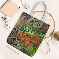 Yeah Nah Graffiti Skull New Zealand Slang Tote Bag Kiwi Grunge Brick Wall and Bold Urban Street Art TS04 White Strap One Size Multicolor - Polynesian Pride