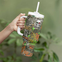 Yeah Nah Graffiti Skull New Zealand Slang Tumbler With Handle Kiwi Grunge Brick Wall and Bold Urban Street Art TS04 - Polynesian Pride
