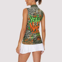 Yeah Nah Graffiti Skull New Zealand Slang Women Sleeveless Polo Shirt Kiwi Grunge Brick Wall and Bold Urban Street Art TS04 - Polynesian Pride