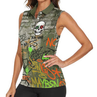 Yeah Nah Graffiti Skull New Zealand Slang Women Sleeveless Polo Shirt Kiwi Grunge Brick Wall and Bold Urban Street Art TS04 - Polynesian Pride